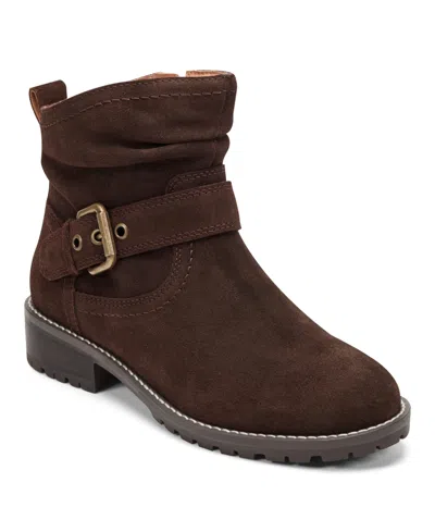 Earth Women's Thrill Buckle Strap Ruched Booties In Brown