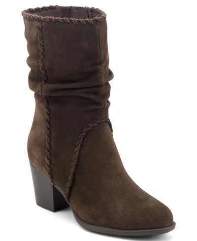 Earth Women's Venla Suede Slouch Whipstitch Block Heel Boots In Dark Brown Suede