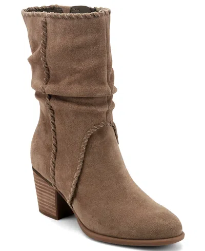 Earth Women's Venla Suede Slouch Whipstitch Block Heel Boots In Olive Suede
