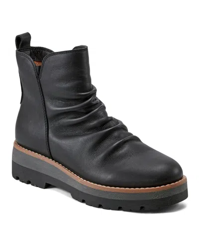 Earth Women's Yonder Waterproof Ruched Lug Sole Boots In Black Leather