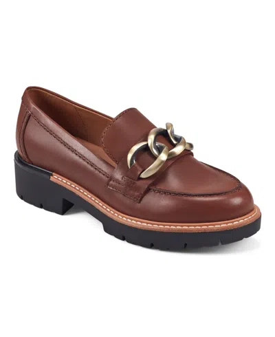 Earth Women's Zalor Round Toe Lug Sole Casual Slip-on Loafers In Medium Brown Leather