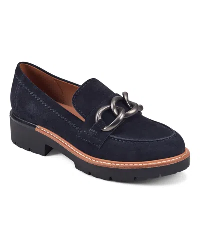 Earth Women's Zalor Round Toe Lug Sole Casual Slip-on Loafers In Navy Suede