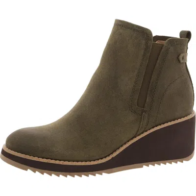 Earth Women's Cleia Slip-on Round Toe Casual Wedge Booties In Dark Green Suede