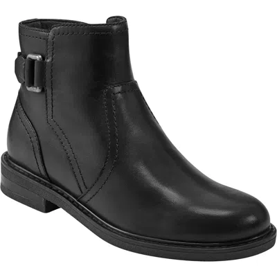 Earth Womens Solid Man Made Ankle Boots In Black Leather