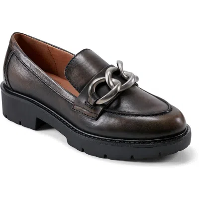 Earth Zalor Womens Chain Loafers In Dark Brown Leather