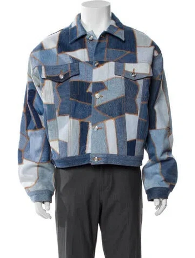 Pre-owned Earthling Vip Colorblock Pattern Denim Jacket In Blue