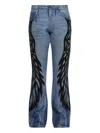 Earthling Vip Five-pocket Wing-print Jeans In Blue