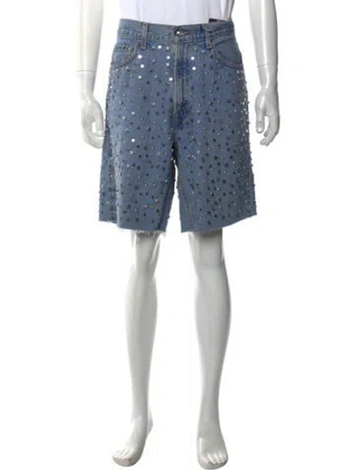 Pre-owned Earthling Vip Graphic Print Denim Shorts W/ Tags In Blue