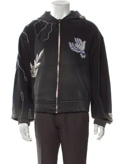 Pre-owned Earthling Vip Graphic Print V-neck Hoodie In Gray