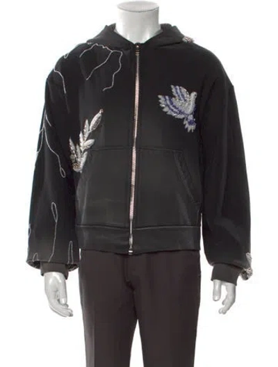 Pre-owned Earthling Vip Graphic Print V-neck Hoodie In Gray