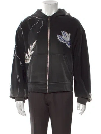 Pre-owned Earthling Vip Graphic Print V-neck Hoodie In Gray