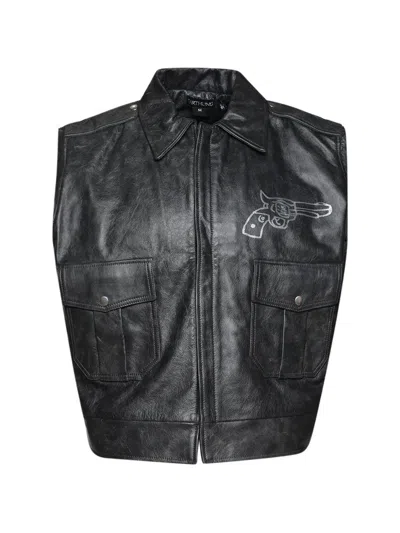 Earthling Vip Gun-print Leather Vest In Black