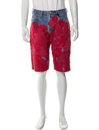 Pre-owned Earthling Vip Lace Pattern Denim Shorts In Blue