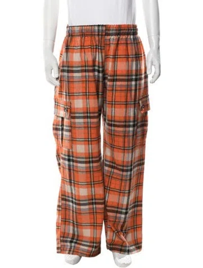 Pre-owned Earthling Vip Plaid Print Cargo Pants In Orange