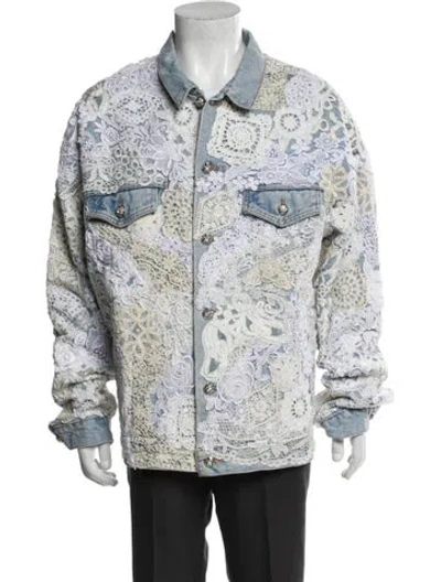Pre-owned Earthling Vip Printed Denim Jacket In White