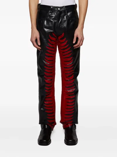 Earthling Vip Sun Ray Leather Flame-detail Trousers In Blue
