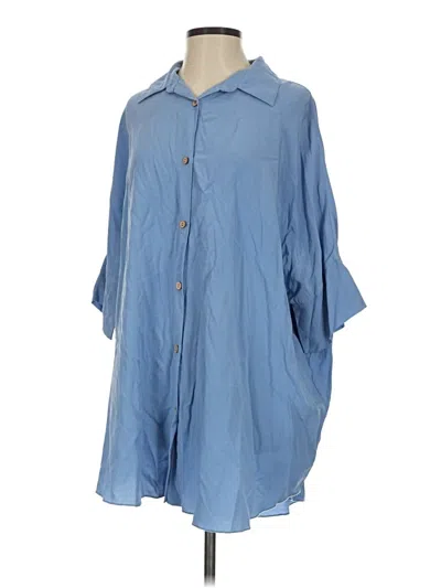 Pre-owned Easel 3/4 Sleeve Button Down Shirt In Blue