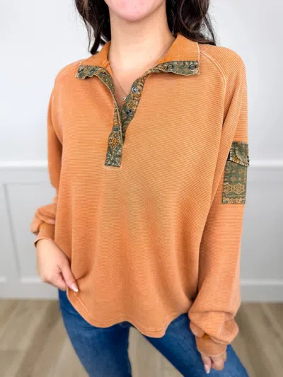 Easel All Good Vibes Ribbed Long Sleeve Top In Orange