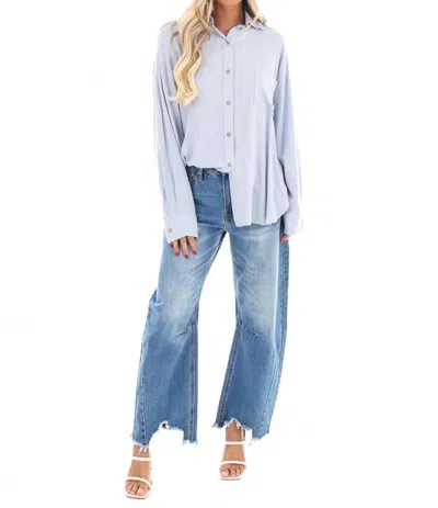 Easel As You Are Button Down Top In Denim In Multi