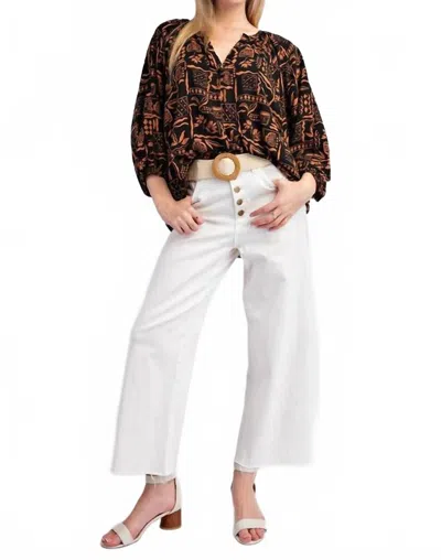 Easel Aztec Print Challis Top In Black