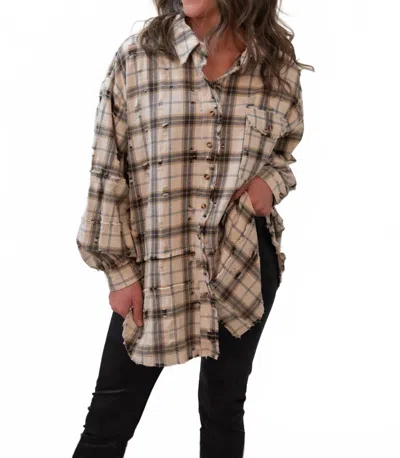Easel Barrymore Plaid Top In Ecru In Multi
