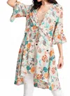 Easel Bell Sleeve Hi-low Peplum Tie Front Top Kimono In Multicolor In Multi