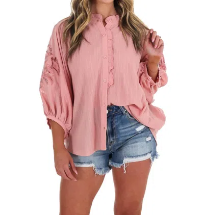 Easel Better Perspective Bubble Sleeve Top In Antique Rose In Multi