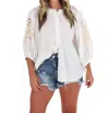 Easel Better Perspective Bubble Sleeve Top In White In White
