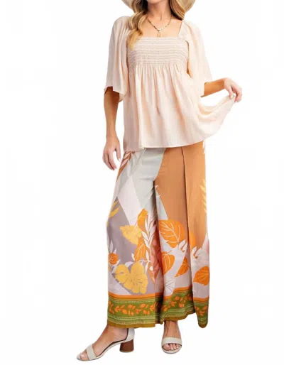 Easel Blushing Babydoll Top In Beige In Multi