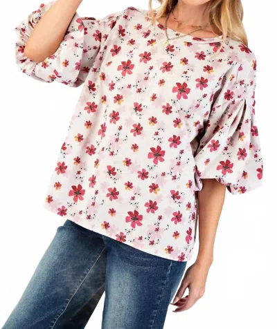 EASEL BOHO BUBBLE SLEEVE FLORAL TOP IN MULTI