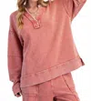 Easel Boho Long Sleeve Top In Red In Red