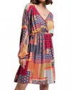 Easel Boho Printed Rayon Gauze Surplice Dress In Royal-combo In Multi