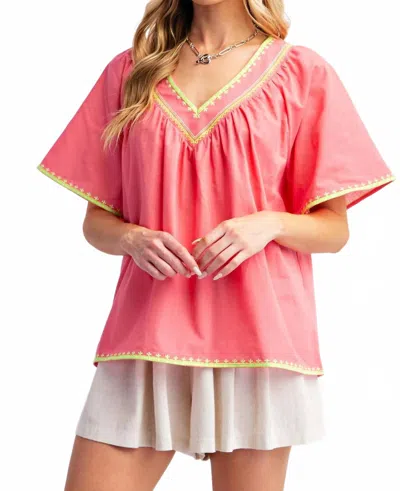 Easel Boho Top In Coral In Pink