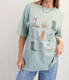 Easel Boots Print Mineral Washed Shirt In Green In Multi
