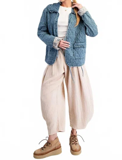 Easel Bow Front Quilted Jacket In Denim - Light Wash In Blue