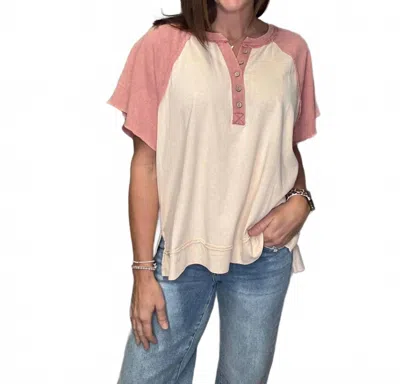 Easel Brynn Color Block Top In Pink