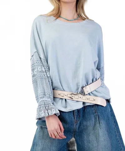 Easel Bubble Laced Sleeved Blouse In Mineral Washed Top