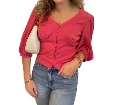 Easel Bubble Sleeve Top In Bright Pink