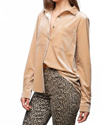 Easel Button Down Collared Shirt In Pearl Gold In White