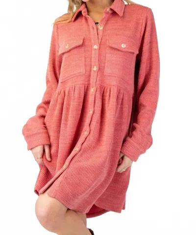 Easel Button Down Shirt Dress In Coral Red