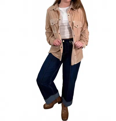 Easel Button Down Velvet Shirt In Pearl In Beige