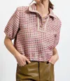 Easel Button Front Tweed Top In Mulberry In Red