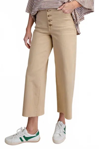 Easel Button-front High-rise Twill Pants In Khaki In Green