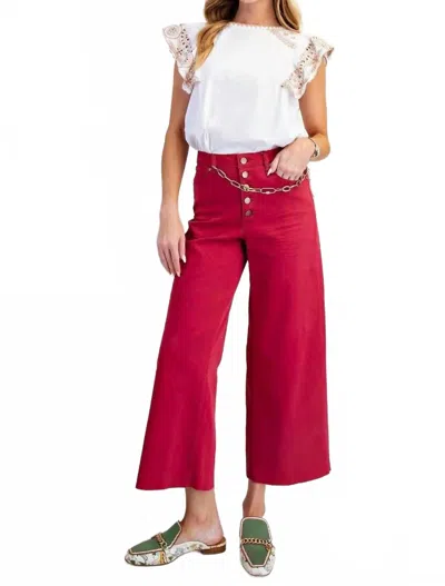 Easel Button-front High-rise Twill Pants In Red Velvet