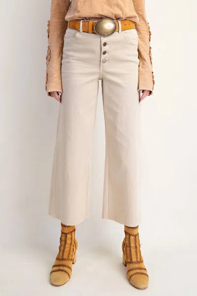Easel Button-front High-rise Twill Pants In Stone Khaki In Neutral