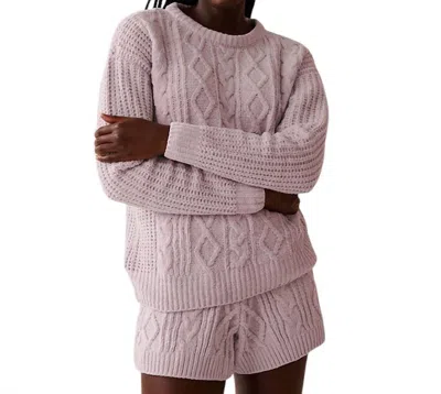 Easel Cable Knitted Mineral Wash Sweater In Lilac Rose In Pink