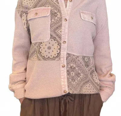 Easel Camille Patchwork Waffle Button-up Shirt In Blush In Pink