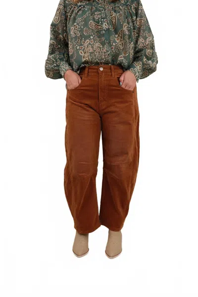 Easel Canyon Corduroy Barrel Pants In Rust In Multi