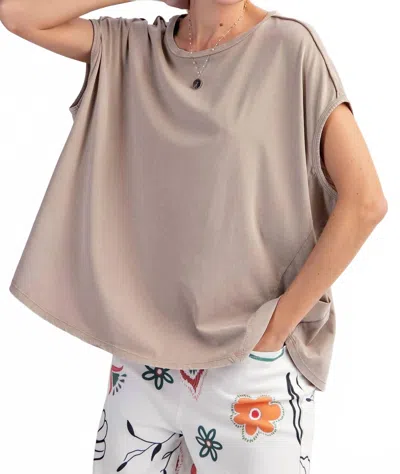 Easel Cap Sleeve Mineral Washed Knit Top In Stone In Neutral