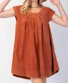 Easel Carefree Corduroy Dress In Rust